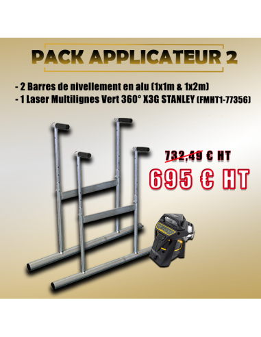 Pack Applicateur 2 -  Barre à niveler (1x1m/1x2m) + 1 Laser Multilignes X3G STAN