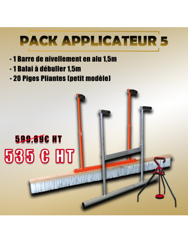 Pack Applicateur 5 -Barre à niveler 1,5m/ Balai débuller 1,5m/ 20 Piges pliantes